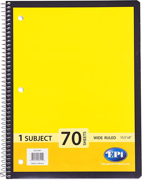 EPI Spiral Notebook, 1 Subject Wide Ruled Paper, 70 Sheets (Yellow, 3)