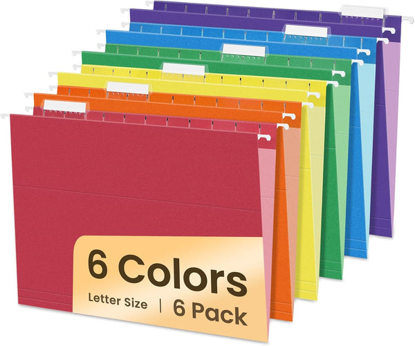 SUNEE Hanging File Folders, 6 Pack Letter Size with 1/5-Cut Tabs for Home and Office Organization