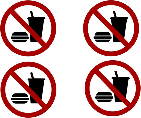 Rogue River Tactical 4 Pack No Food or Drinking Allowed Sticker Set - 3x3 Inch Vinyl Decal for Indoor Outdoor Use