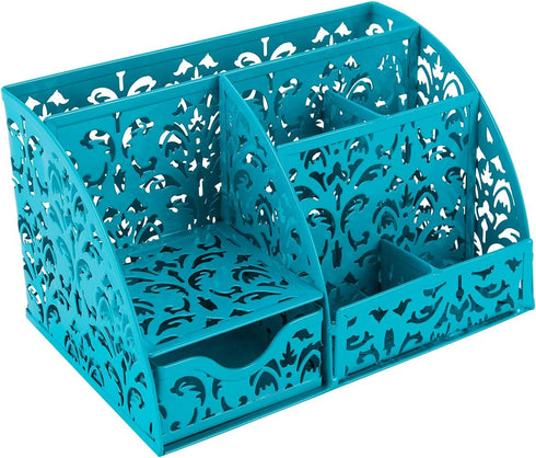 EasyPAG Desk Organizer Caddy with 6 Compartments and 1 Sliding Drawer, Dark Teal