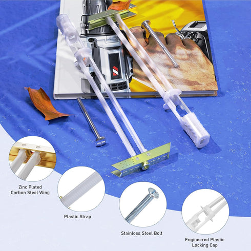 Drywall Anchor with Included Bolts for 1/4”-20, Heavy Duty Hollow Drywall Anchors for TV Mounting Kit, 12 Packs