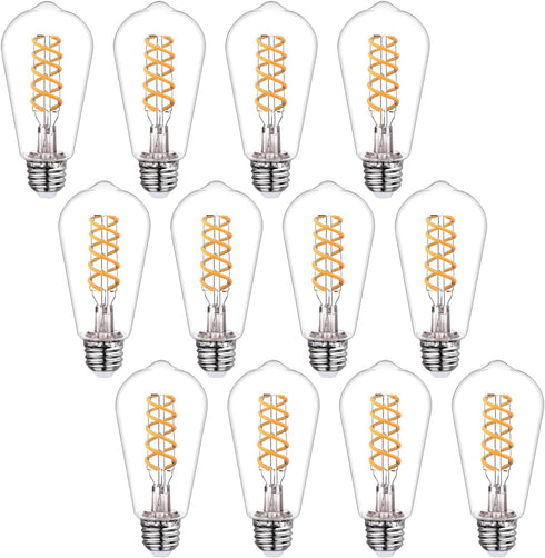 12Pack Dimmable ST58 LED Edison Bulbs, 4.5W Equivalent to 40W Vintage Light Bulbs, E26 Base 2700K ST58/ST19 Clear
