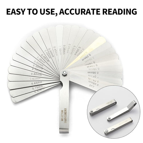 2 Pack Feeler Gauge with 32/26 Blades and 1 Pack Offset Feeler Gauge with 16 Blades - Stainless Steel Dual Marked