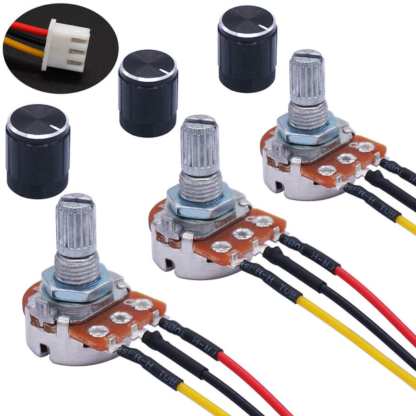 TWTADE 3PCS 10K Ohm Linear Taper Rotary Potentiometer WH148 B10K with XH2.54-3P Connector Wire Cable + Black Knob