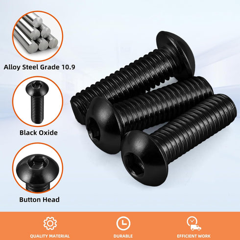 MewuDecor M5 x 25mm Button Head Hex Socket Cap Screws, 10.9 Grade Alloy Steel, Black Oxide Finish, 50 PCS