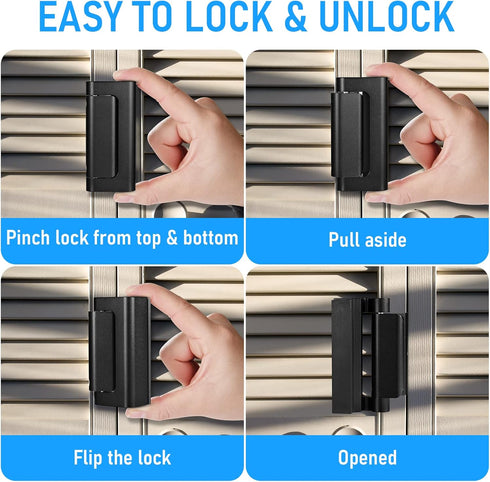3Pack Home Security Door Reinforcement Lock, Childproof Safety Door Lock Latch Inside Stopper, Add High Security