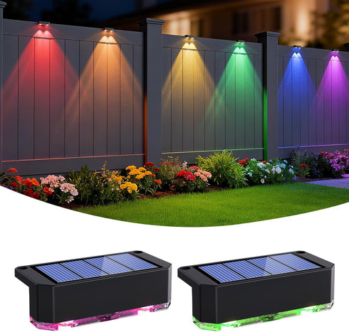 Peasur Solar Fence Lights Outdoor RGB, 2 Pack Step Light Solar Powered,