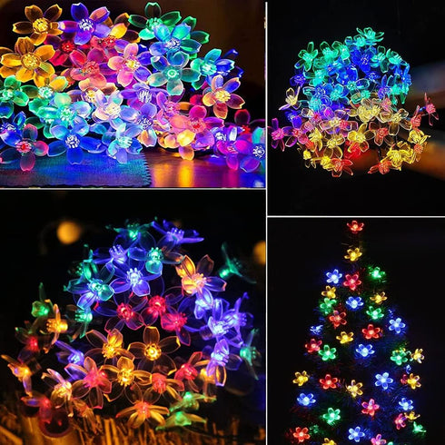 Fairy Flower String Lights Outdoor, 33 Feet 100LED Starry Cherry Blossom Lighting for Christmas Halloween Wedding Party