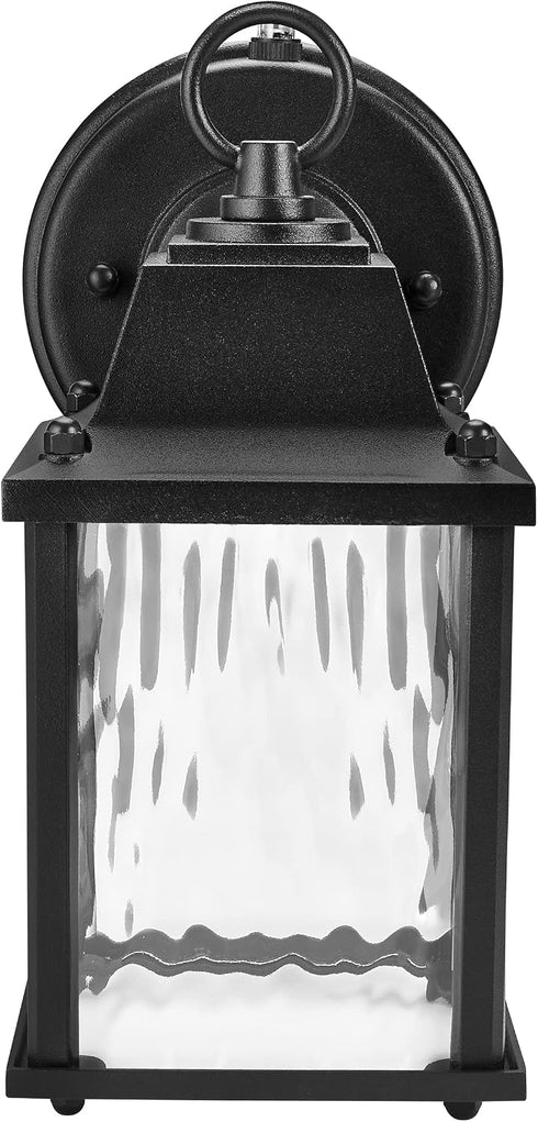 650 3000K Maxxima LED Porch Lantern Outdoor Wall Light, Black with Clear Water Glass, Photocell Sensor, Lumens, Dusk