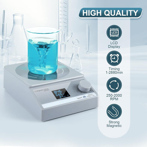 Magnetic Stirrer w/Timer, 100fl.oz Digital Magnetic Stir Plate, Lab Stirrer with LCD Display, Stir Bar (NO Heating)