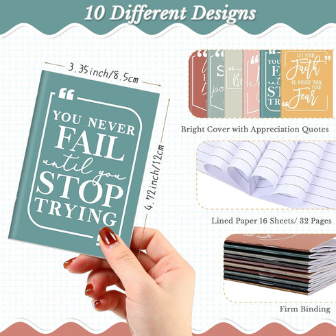 Fulmoon 100 Pcs Mini Motivational Notebooks, Bulk Inspirational Pocket Notepads for Team Gifts, 10 Styles