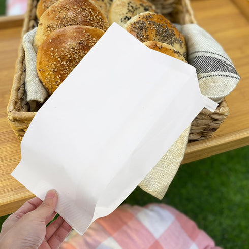 OFFIGAM 10x5 Inch Packaging 25pcs Sealable Greaseproof Kraft Paper Bags White Sandwich Pastry Snack Bags for Bakery