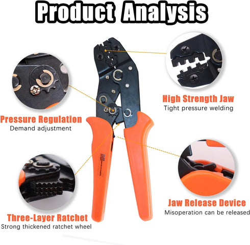 Crimping Pliers Wire Terminal Crimper, Ratcheting Electrical Crimper Tool, 26-16AWG