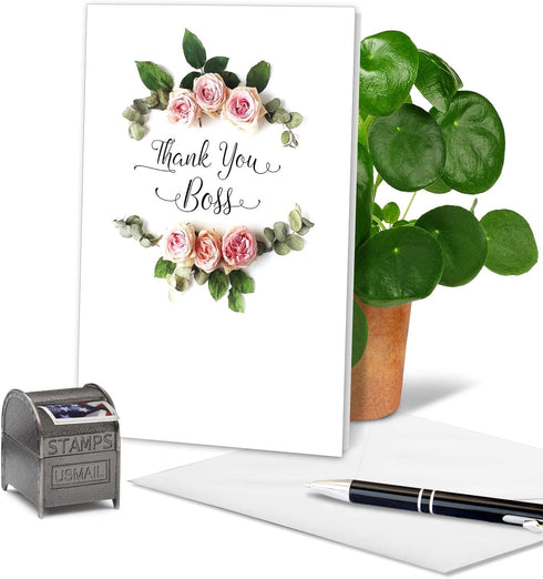 The Best Card Company Boss Thank You Greeting Card with 5 x 7 Inch Envelope (1 Card), Elegant Flowers C4175ABYG