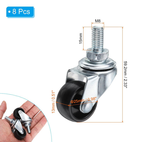 1 Inch 8 Pack PATIKIL Stem Casters, Wire Shelf Caster Wheels Threaded Swivel Stem Wheels Wire Shelving for Rolling Cart