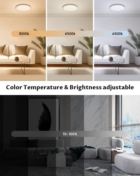 12inch 16 3000K-6500K Smart LED Ceiling Light WiFi, RGB Flush Mount Ceiling Light Fixture, Million DIY Colors