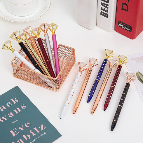 Diamond Pens Metal Ballpoint Pen - 3 Pack Fun Fancy Crystal Diamond Bling Rose Gold Pens for Women