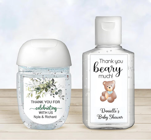 Wtuye 50pcs Custom Waterproof Baby Shower Hand Sanitizer Sticker Labels Personalized Thank You