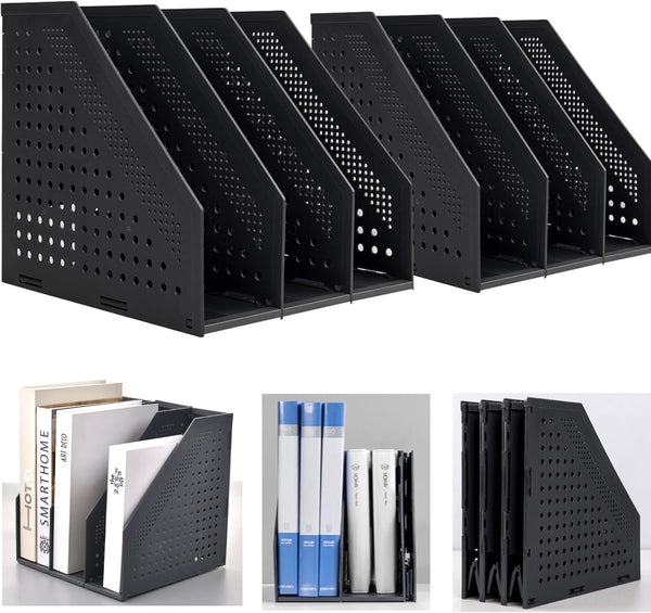 Marte Vanci Collapsible 3 Compartment Magazine Holder Desktop Organizer, Adjustable Sturdy File Dividers, Document