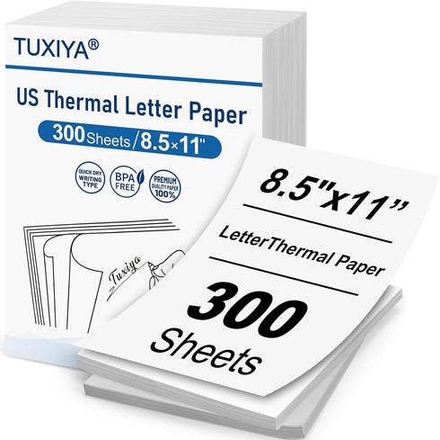 TUXIYA 300 Sheets Thermal Printer Paper 8.5 x 11 Inch,BPA free Advanced Thermal