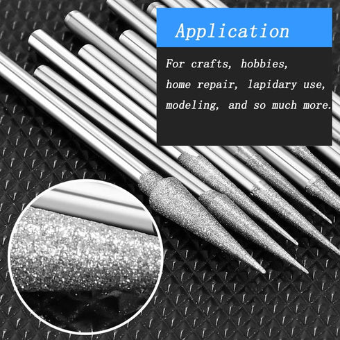 10 Pcs Diamond Burr 3/32'' Shank Cone Shape Burs for Rotary Tools, Dremel Included