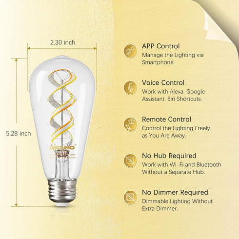 Bulb ST19, Bulb, 2700K-6500K ST58 Bulb, 5W (50 500lm, 1-Pack DiCUNO Smart Edison Color Changing WiFi Smart Light