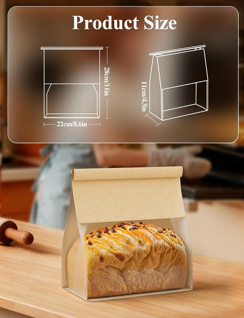 8.6"x4.3"x 11.0" Packaging (100, FireKylin Bakery Bags with Tin Tie Tab Lock Bread Bags for Homemade Bread Cookie Bags