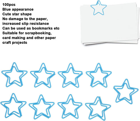 Star Paper Clips, 100pcs Blue Star Paper Clips, Cute Bookmarks for Office School Paper Files Organizing