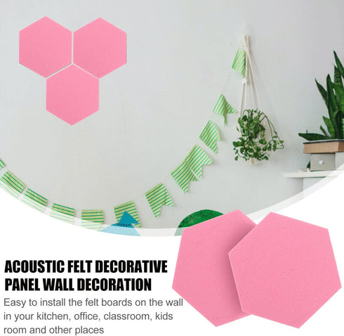 HOMSFOU 12 Pcs Felt Backdrop Wall Sticker - Hexagonal Memo Board Tiles in Pink for Office Decor