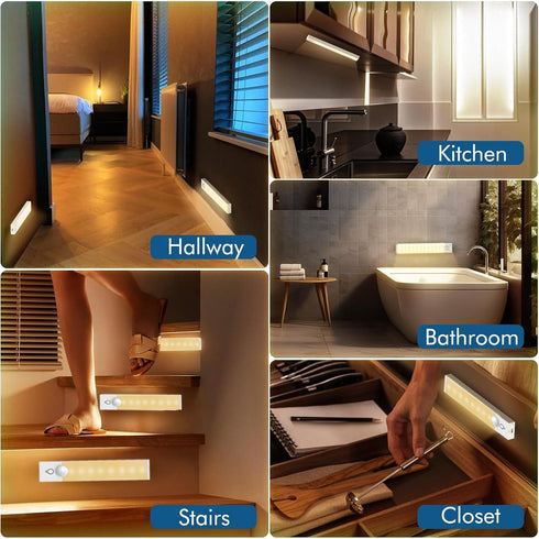 NBBUFF 3pcs Dimmable 3Color (3000K/4500K/6000K), 11.81" LED Motion Sensor Cabinet Lights, USB Rechargeable, Modes Night