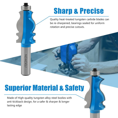2Pcs Set 1/2 Inch Newdeli Architectural Molding Router Bit Shank Picture Frame Decorative Router Bits for Crown