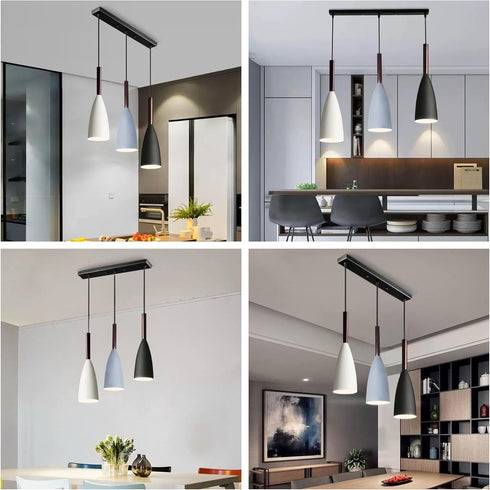 3 3 Bulbs, Kitchen Island Light Kit, Modern Industrial Metal Pendant Light with Warm White Adjustable Hanging Cords