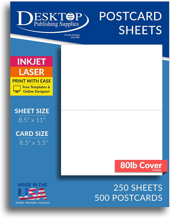 8.5" x 11" Blank White Perforated Cardstock Paper - 2 Per Sheet