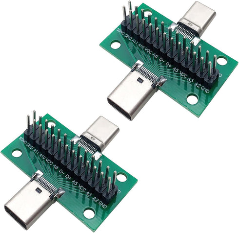 2 Pcs USB 3.1 Type-C Male to Female Test Board with PCB Board 24 Pins Double-Sided Socket for Data Transfer