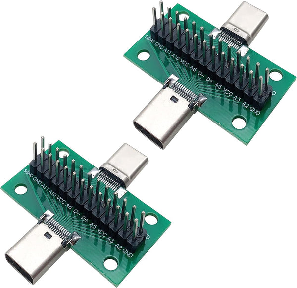 2 Pcs USB 3.1 Type-C Male to Female Test Board with PCB Board 24 Pins Double-Sided Socket for Data Transfer