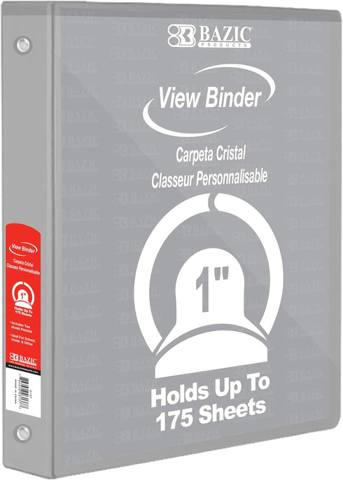 BAZIC 3 Ring Binder 1" Economy View Organizer - Grey, Round Ring, Holds 175 Sheets Paper, 1-Count