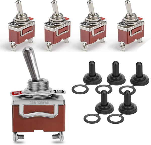 MGI SpeedWare One-Side Momentary Toggle Switches (ON)/Off 5-Pack with Waterproof Boots, 2-Pin SPST