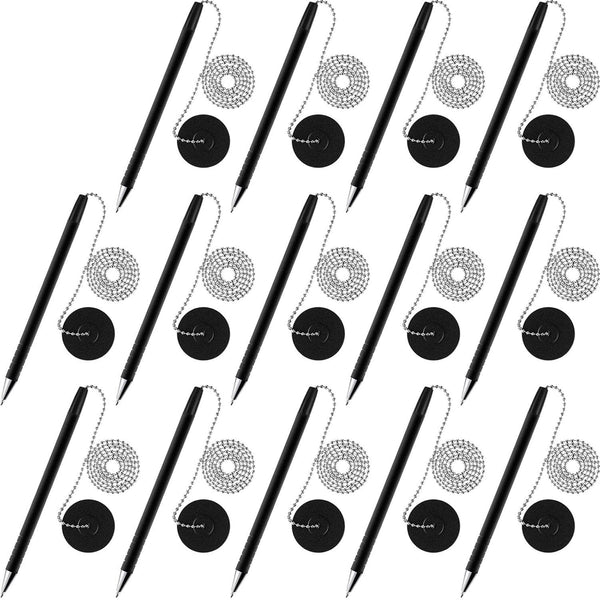 Secure Pen with Adhesive Chain and Holder, Black Ink, 14 Pieces for Home Office Supplies