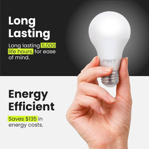 A19 Bulbs, 75W Dimmable, 1100 E26 5000k 80 10 2 Pack, A1100/850/10KLED/2 Feit Electric LED Light Equivalent, Non