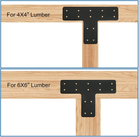 T Post Bracket 4pcs, 12x8 Inch Mending Plate Flat Steel T Shape Bracket for Repairing Wooden Furniture, Pergola
