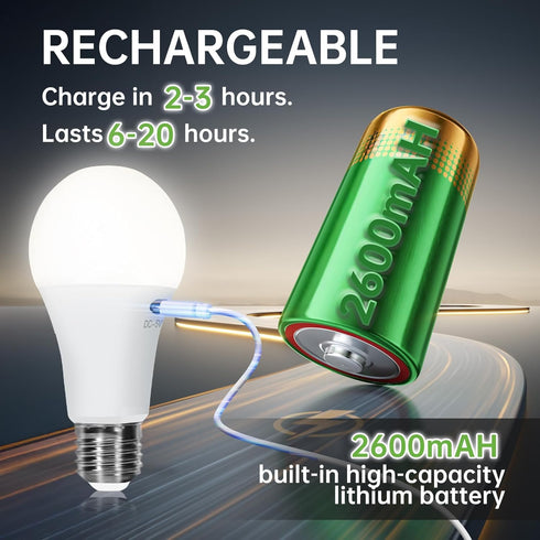 Bulbs 2600mAh Bulb 3 Dimmable (E26, Hook),1 Pack Kimjo Rechargeable Light with Remote, Keep Lighting During Power