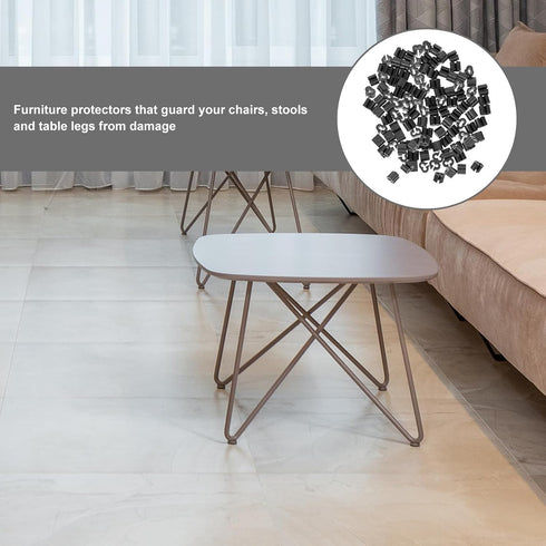 100 Pack of Black Non-Slip Chair Leg Covers - Triple Clip Connector for Furniture Protection