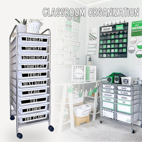YIXAXKAO 12 10 Pieces Rolling Storage Cart Labels Drawer Rolling Storage Cart Label Blackwhite Classroom Decor