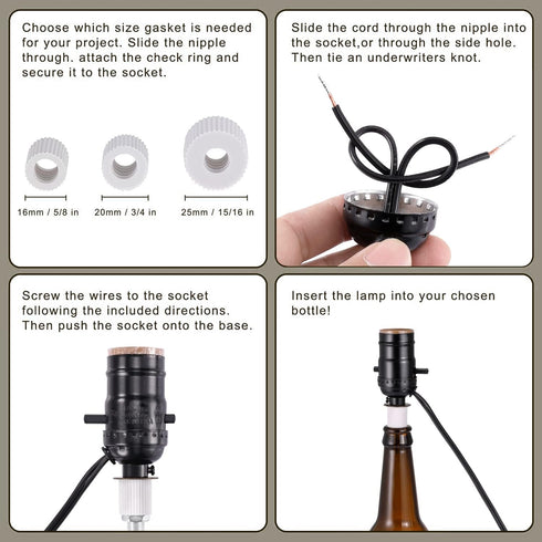 2 Sets Canomo Black Lamp Wiring Kit Includes All Adapters and Side Hole Lamp Socket Allow You to Make a Unique Bottle