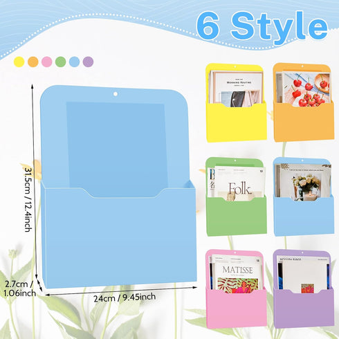 Fuutreo 6 Pcs Magnetic Wall File Organizer, Magnetic Wall Holder for Mail Letters Paper Office Supplies, Mixed Color
