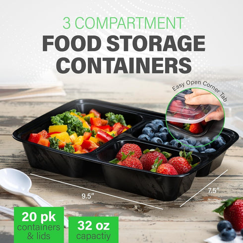 10 Pack 10 3 Bexter Compartment Trays with Lids for Takeout and Food Storage / Section compartment for portion control