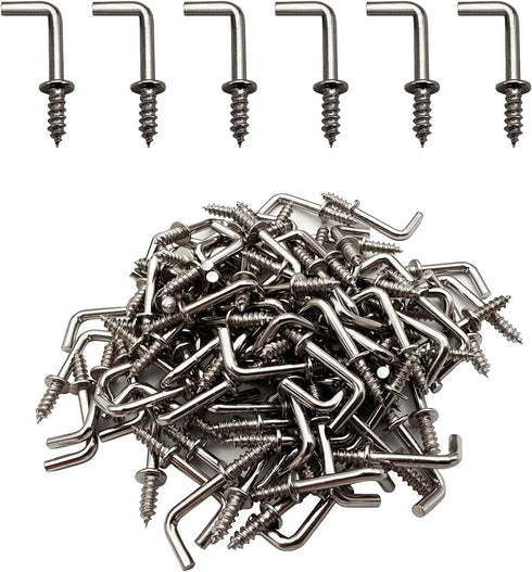 100 Pcs 1/2" Small L Shaped Screw in Right Angle Hooks, Square Bend Jewelry Hooks in Silver