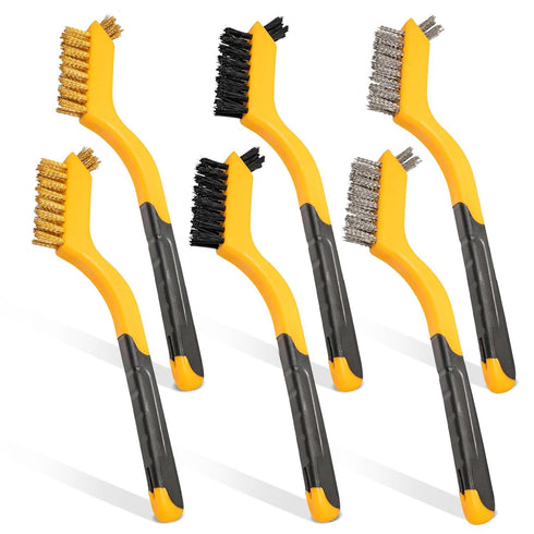 Wire Brush Set for Rust, Paint & Detail Cleaning 6-Piece Brass, Stainless