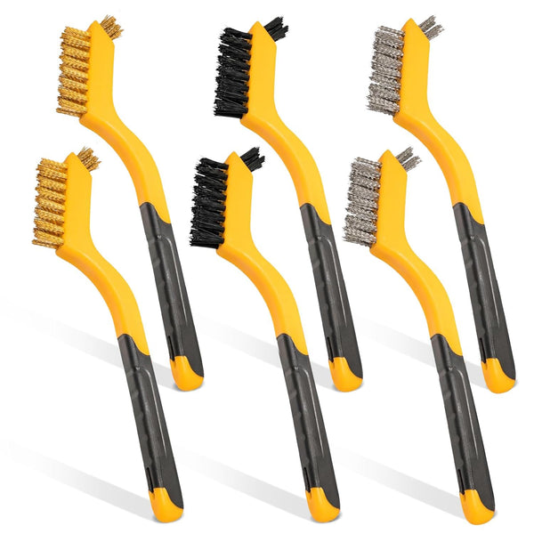 Wire Brush Set for Rust, Paint & Detail Cleaning 6-Piece Brass, Stainless