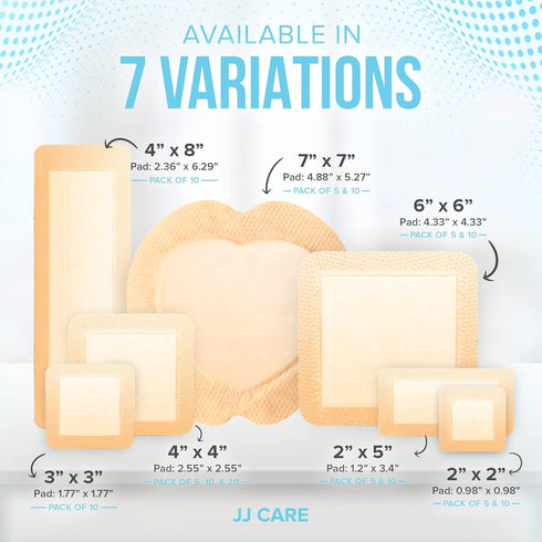 JJ CARE Silicone Foam Dressing 3x3, Pack of 10, Waterproof Bandages for Wounds, Absorbent Bed Sore Bandages